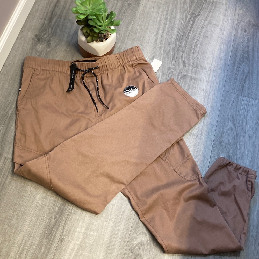 EDGAR+ ASH Khaki Cargo Joggers Cotton Elastic Drawstring Comfort Waist Stretch M